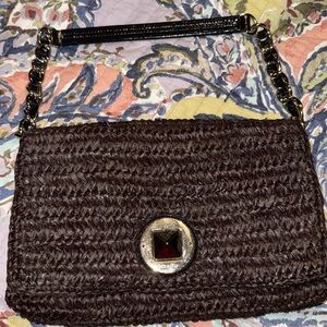 Brown Woven Handbag with Chain Strap